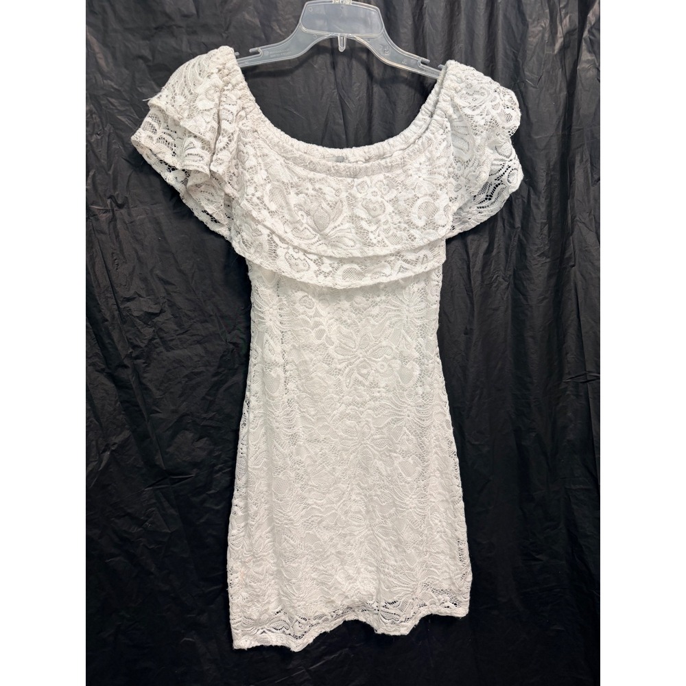 Ci Sono White Lace Off Shoulder Ruffle Mini Dress DR7085 Medium eyelet white